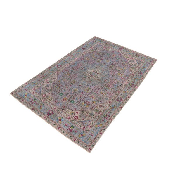 Art Nouveau Boho Chic 1990's Vintage Gray/Blue Wool Rug - 6'4'' X 9'7'' For Sale - Image 3 of 10