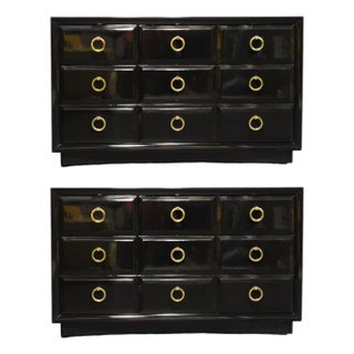 A Pair of T. H. Robsjohn Gibbings for Widdicomb Lacquer and Brass For Sale