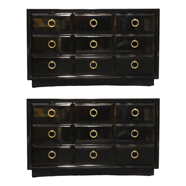 A Pair of T. H. Robsjohn Gibbings for Widdicomb Lacquer and Brass For Sale