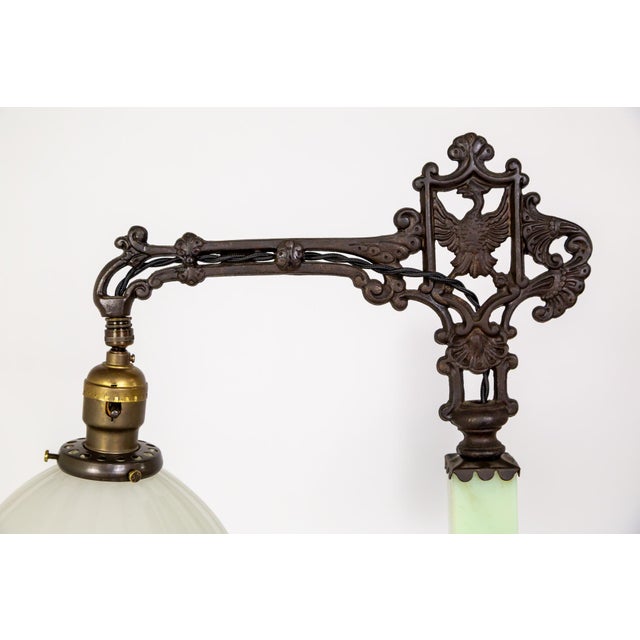 Early 20th Century Deco Uranium Glass & Iron Bridge Floor Lamp For Sale - Image 4 of 10