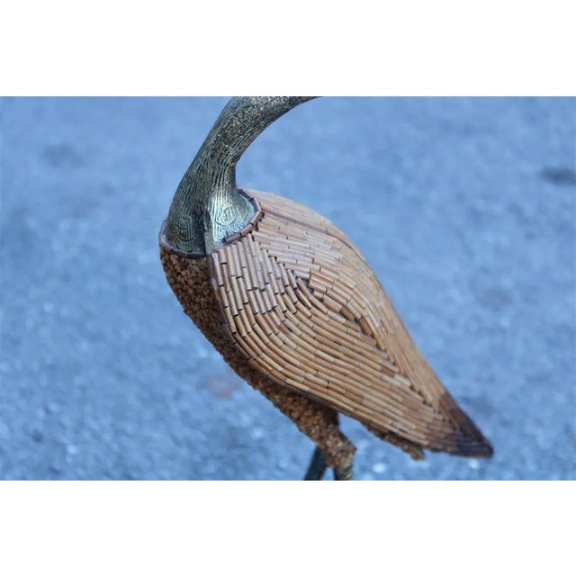 Italian Golden Metal Heron with Bamboo Rods, 1970s For Sale - Image 6 of 8