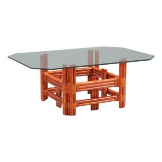 Red Bamboo Coffee Table, 1980s For Sale