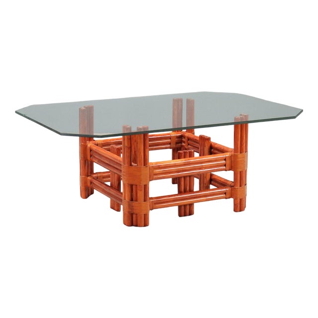 Red Bamboo Coffee Table, 1980s For Sale