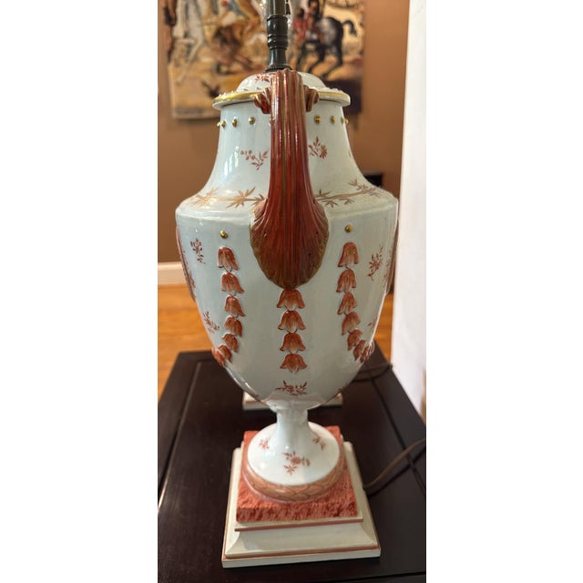 Pair 18th C Chinese Export Porcelain Pistol Handle Urn Vases Mounted as Lamps For Sale - Image 9 of 12