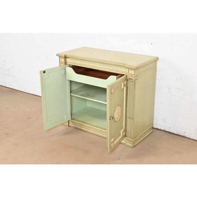 Henredon Neoclassical Green and Cream Lacquered Sideboard Buffet or Bar Cabinet, Circa 1960s For Sale In South Bend - Image 6 of 12