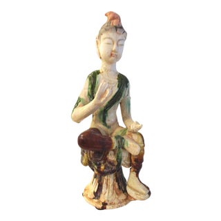 Mid-Century Large Pottery Drip Glaze Goddess Figurine For Sale