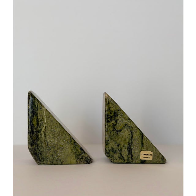 Stone Vintage Sculptural Geometric Connemara Green Marble Bookends - A Pair For Sale - Image 7 of 9