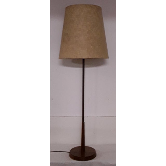 Wood Floor Lamp with Teak Base & Beige Wool Shade, 1970s For Sale - Image 7 of 7