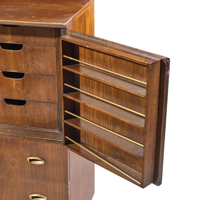 Wood Bert England Mid Century Walnut and Brass Armoire For Sale - Image 7 of 12