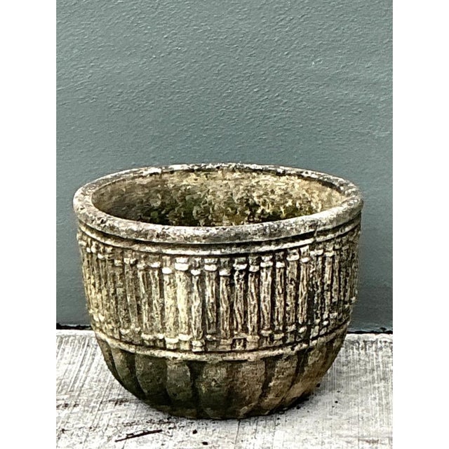 Stone Gray Vintage Concrete Fluted Garden Planter For Sale - Image 8 of 12