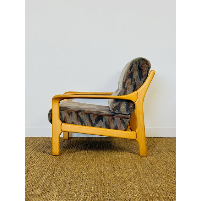 1970s Vintage Chair in Beech and Geometric Fabric, 1970 For Sale - Image 5 of 18