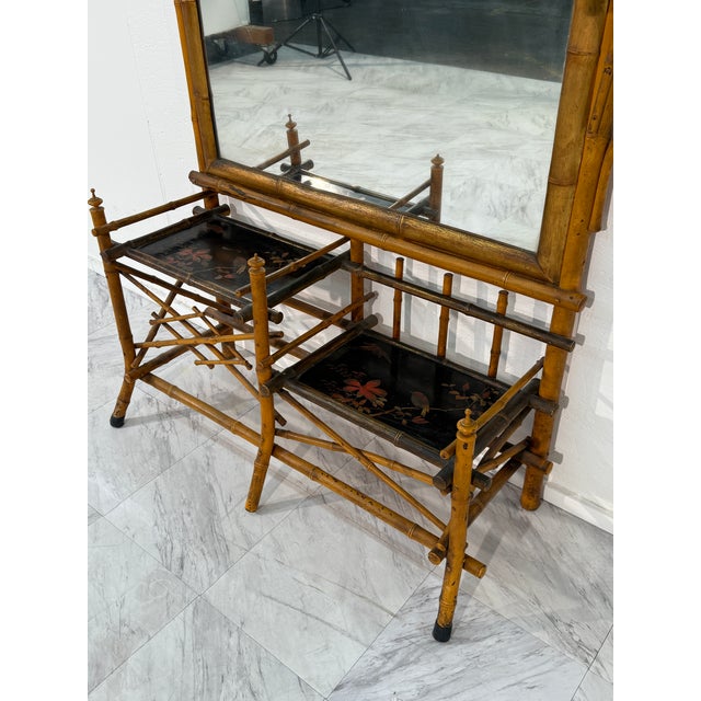 Late 19th Century Antique 19th Century Anglo-Japanese Bamboo Hall Tree With Mirror For Sale - Image 5 of 12