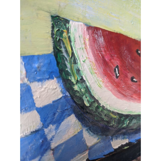 Farmhouse Original Folk Art Watermelon Painting Framed For Sale - Image 3 of 10