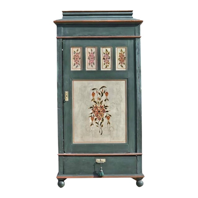 Gorgeous Early 1800s German Hand-Painted Folk Art Wardrobe, Authentic Marriage/Bridal Wardrobe For Sale