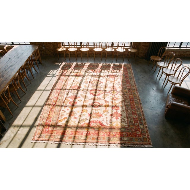 1900s Ivory Tribal Large Scale Antique Oushak Decorative Rug 6' 10"x 11' 6" Knotted Wool Carpet For Sale - Image 12 of 12