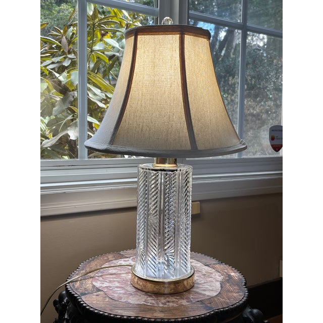 Late 20th Century Vintage Waterford Sheila Crystal Table Lamp | 20" Tall | Polished Brass Base For Sale - Image 5 of 9