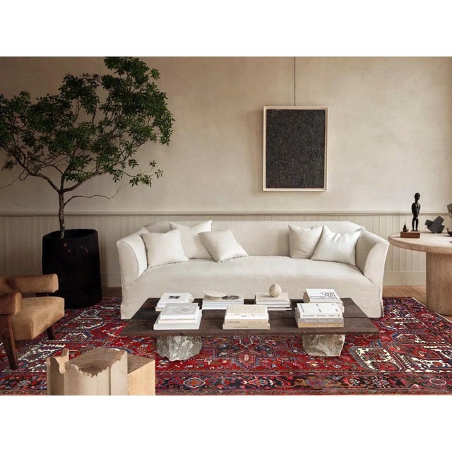 1960s 1960 8'2"x10'10" Red Hand Knotted Pure Wool Centre Geometric Medallion Worn Down Rug For Sale - Image 5 of 12