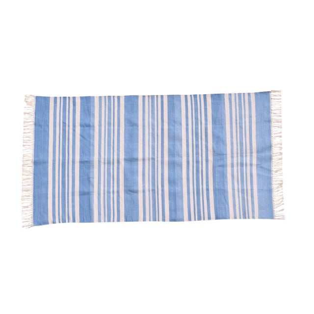 Parsley Rug, 4x6, Cornflower Blue & White For Sale