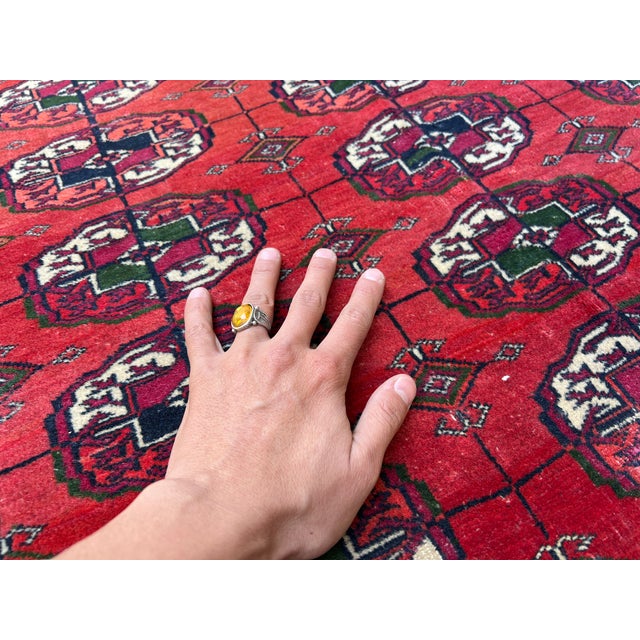 Red Turkmen Bokhara Hand-Knotted Wool Rug - 3'6" X 5'3" For Sale - Image 10 of 12