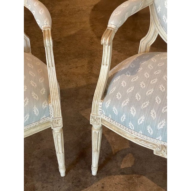 White Pair of 19th C. French Louis XVI Armchairs For Sale - Image 8 of 9