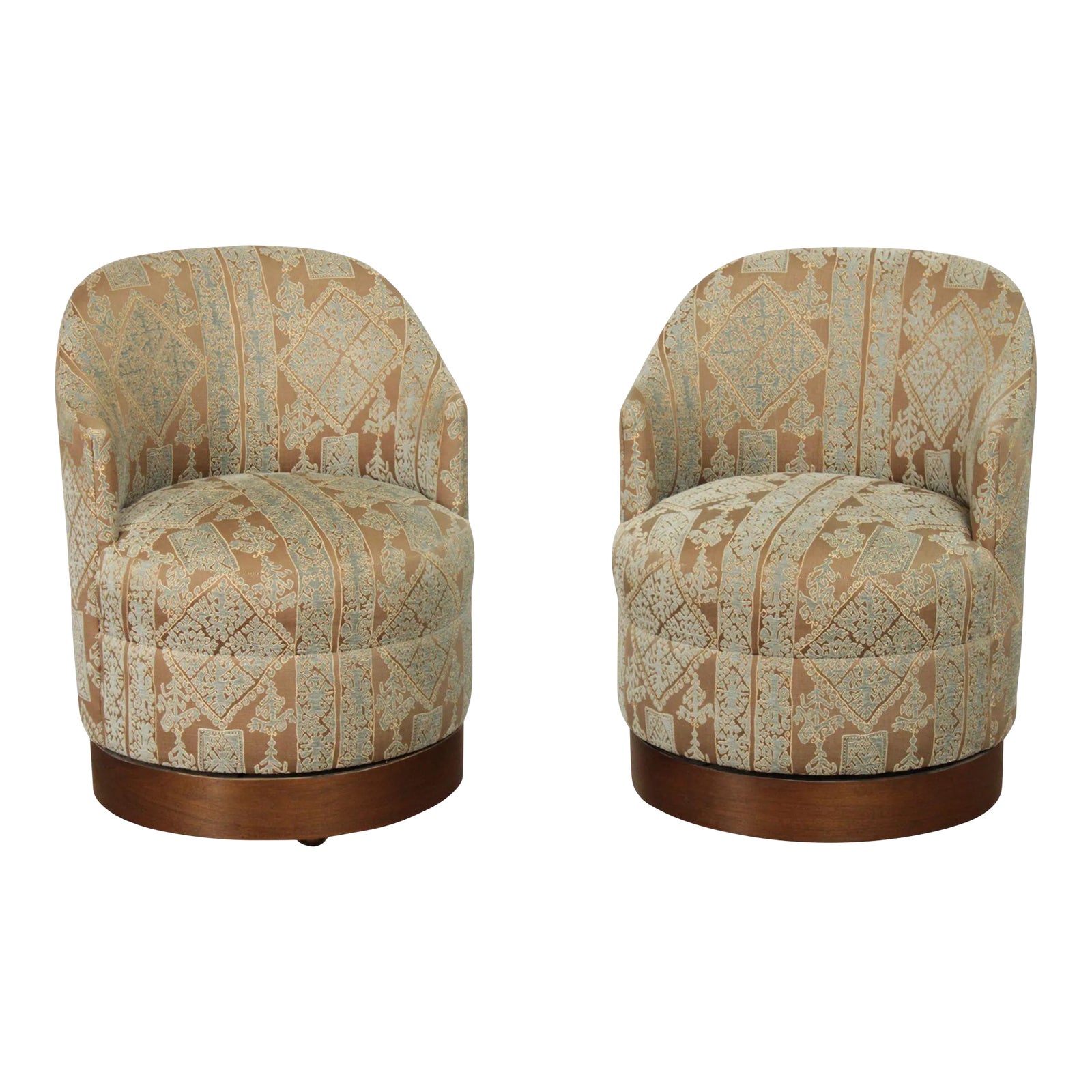 Contemporary Pair Custom Upholstered Swivel Club Chairs Chairish