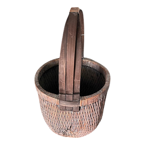 31" Tall Rare Antique Asian Gathering Fisherman Basket Early 20th Century Farmhouse Rustic