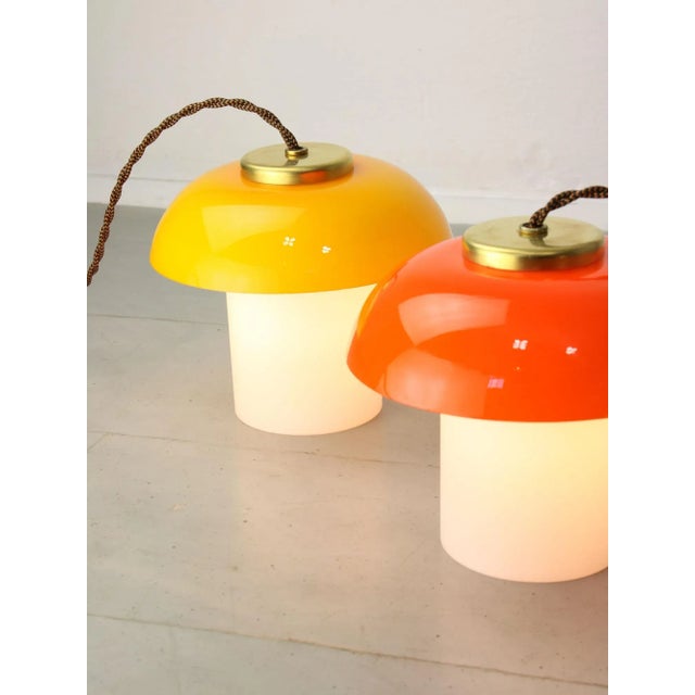 Mid-Century Glass & Brass Mushroom Table Lamps, Set of 2, Set of 2 For Sale - Image 6 of 11