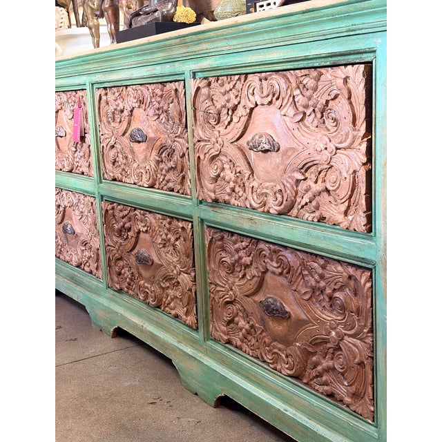 Long Verandah Carved & Painted Rustic Dresser For Sale - Image 13 of 15