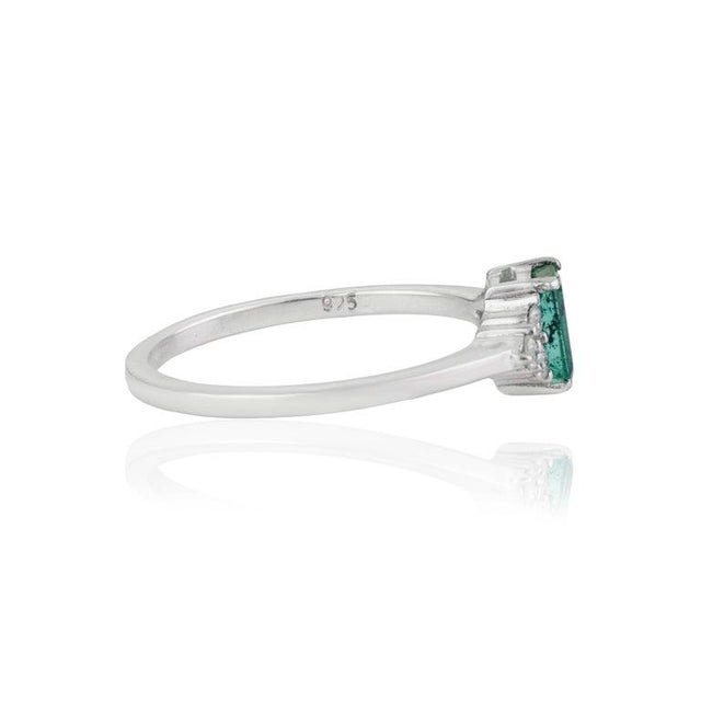 Contemporary Silvorra Sterling Silver Natural Emerald Ring With Diamond Accents, Size 8 For Sale - Image 3 of 12