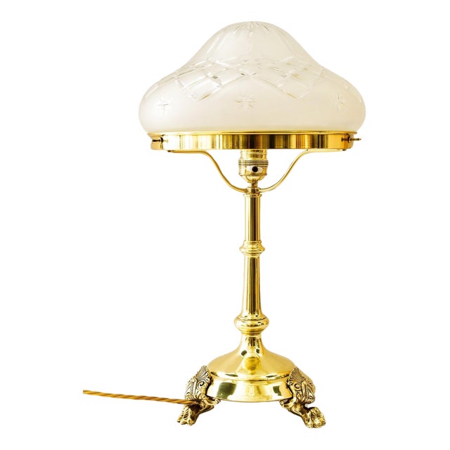 Antique Table Lamp with Cut Glass Shade, 1890s For Sale