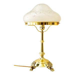 Antique Table Lamp with Cut Glass Shade, 1890s