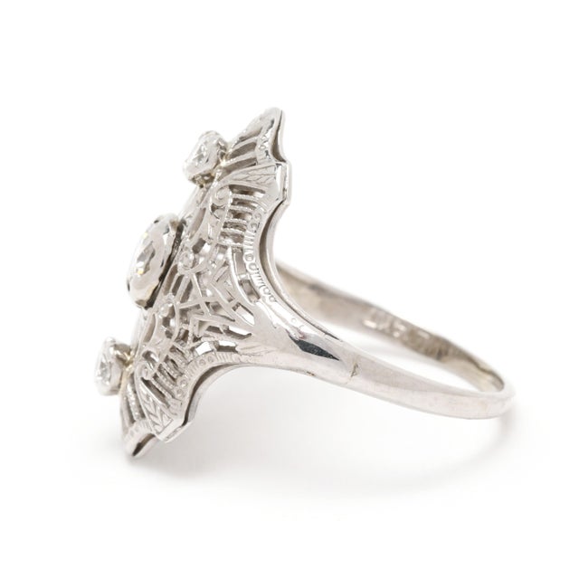 Vintage .36ctw Diamond Filigree Ring, 14k White Gold, Ring Size 5.5 For Sale - Image 4 of 6