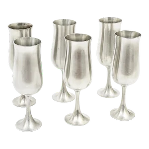 Vintage Authentic Royal Selangor Satin Finish Solid Pewter Stemware Goblets - 6 Pieces