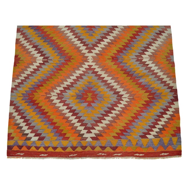 Handmade Turkish Kilim Rug Diamond Pattern Area Rug - 4'9" X 7'7" For Sale - Image 11 of 18