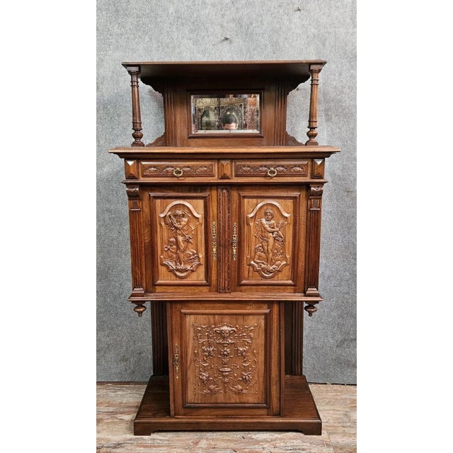 Antique Carved Walnut Cabinet with Terracotta Panels For Sale - Image 13 of 14
