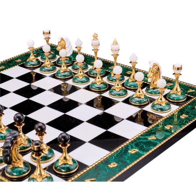 20th Century Russian Dolerite, Malachite & Kascholong Opal Chess Set. For Sale In Los Angeles - Image 6 of 11