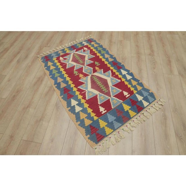 Blue 1980s Traditional Blue Red Geometric Kilim For Sale - Image 8 of 12