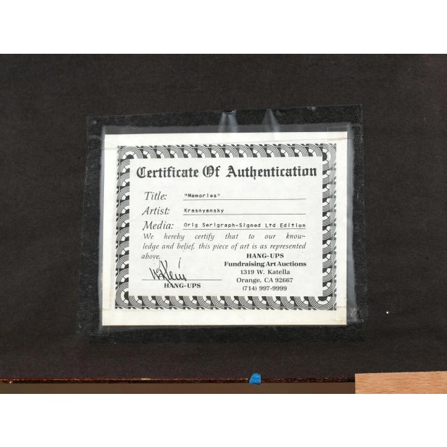 Wood 1970s Anatole Krasnyansky "Memories" Hand Signed l.e. 50/295 Matted Framed Serigraph For Sale - Image 7 of 8