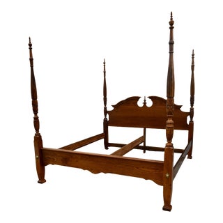 Vintage King Size Carved Oak Four Poster Bed For Sale