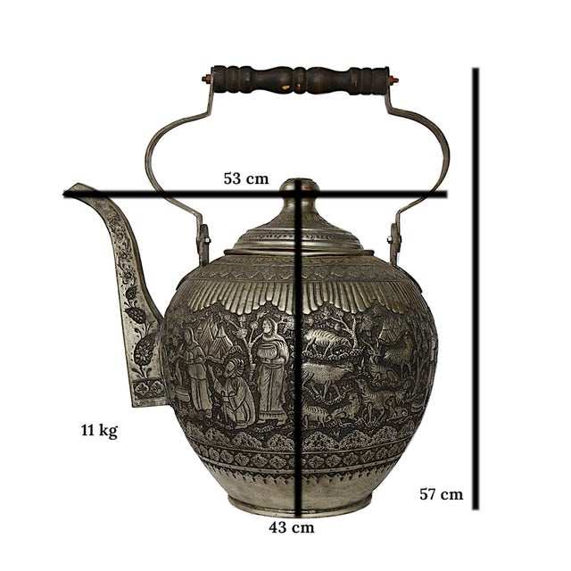 Rare large antique copper teapot with engraving Very elaborately handled hand and in a new condition.