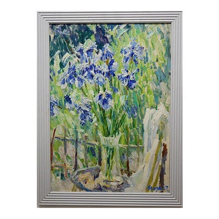 Georgij Moroz, Purple Iris, Oil on Canvas, 1995 For Sale