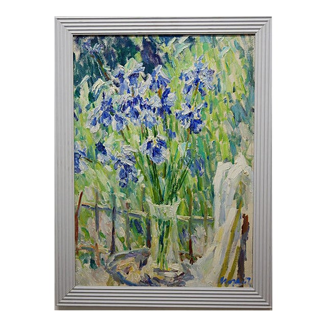 Georgij Moroz, Purple Iris, Oil on Canvas, 1995 For Sale