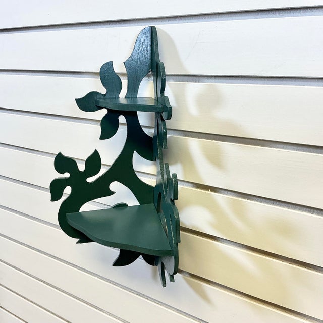 1950s Vintage Boho Chic Folk Art 2 Tier Corner Wall-Mounted Shelf, Newly Painted. For Sale - Image 12 of 15