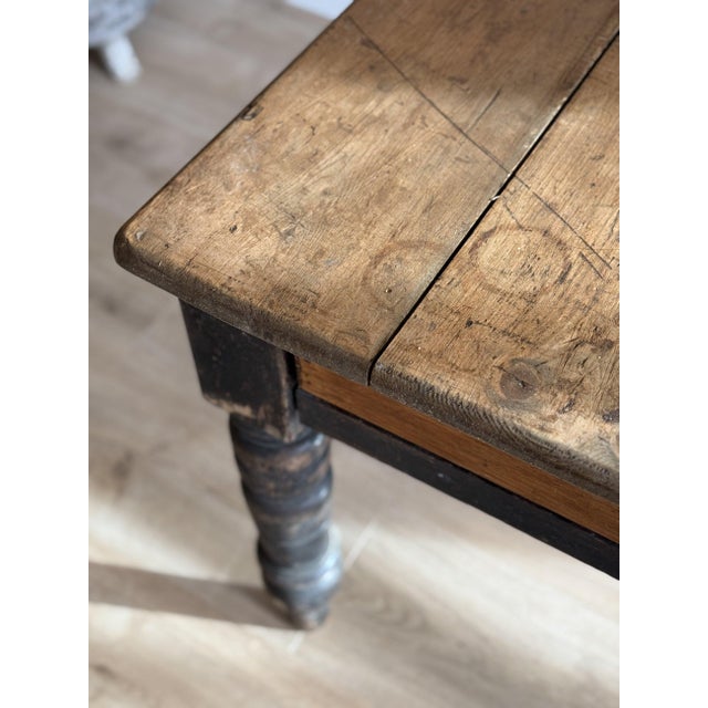Wood Antique English Pine Table with Drawer For Sale - Image 7 of 9