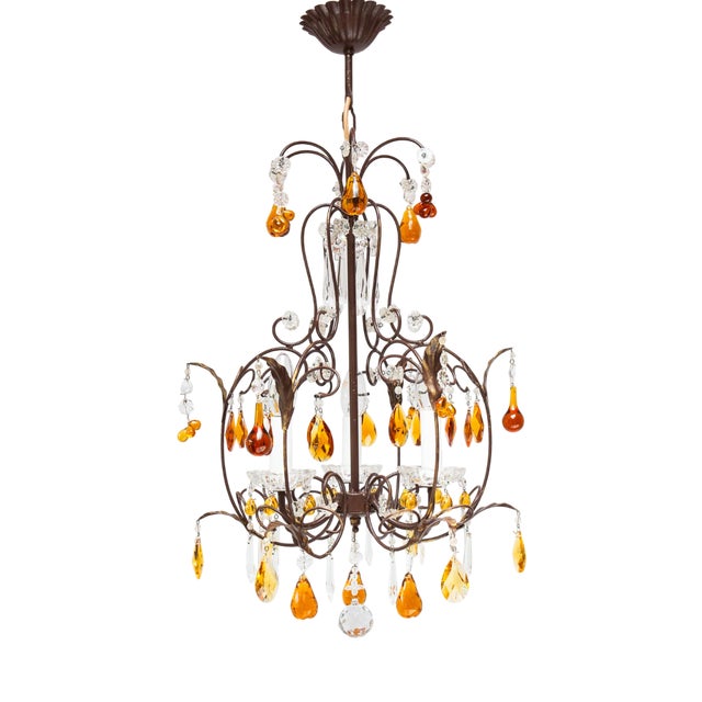 Vintage Italian Amber Glass Cage Chandelier For Sale