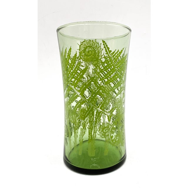 Glass Vintage Green Fern Botanical Highball Glasses – Mid-Century Modern / Tropical - Set of 5 For Sale - Image 7 of 13