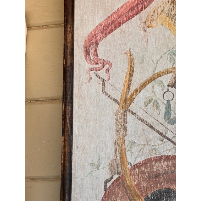 Blue French Provincial Style Hand Painted Oil on Wood Large Trophy Painting Panel For Sale - Image 8 of 9