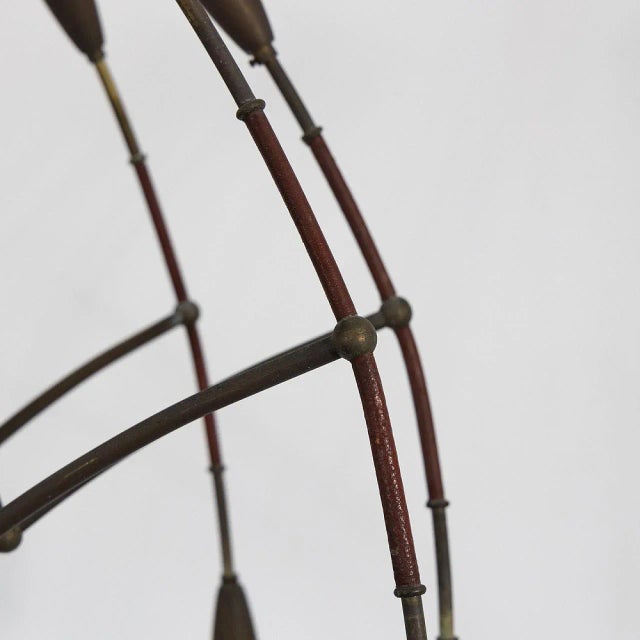 Metal Leather and Brass Chandelier, 1940s For Sale - Image 7 of 10