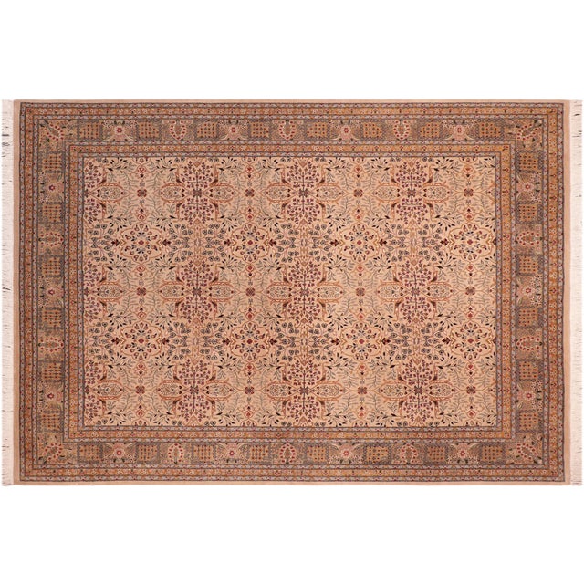 Tan Shabby Chic 1990's Pak-Persian Tan/Green Wool Rug - 8'3'' X 10'3'' For Sale - Image 8 of 9