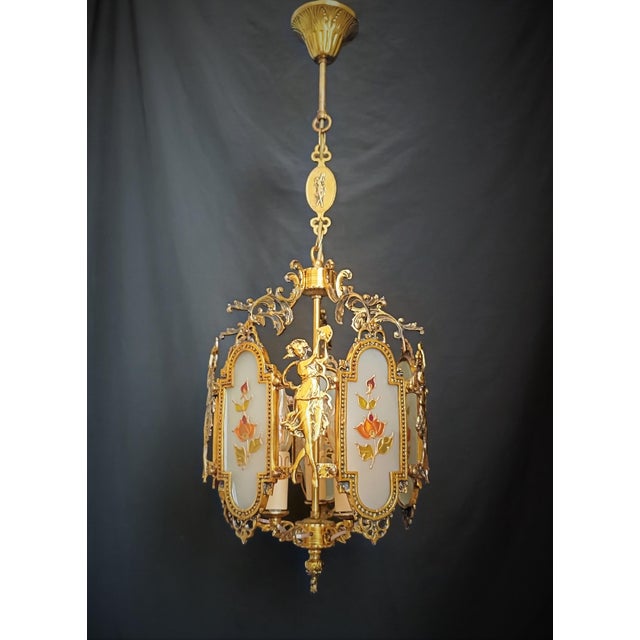 Vintage 1960s French Solid Brass Glass Venus Chandelier For Sale - Image 9 of 13